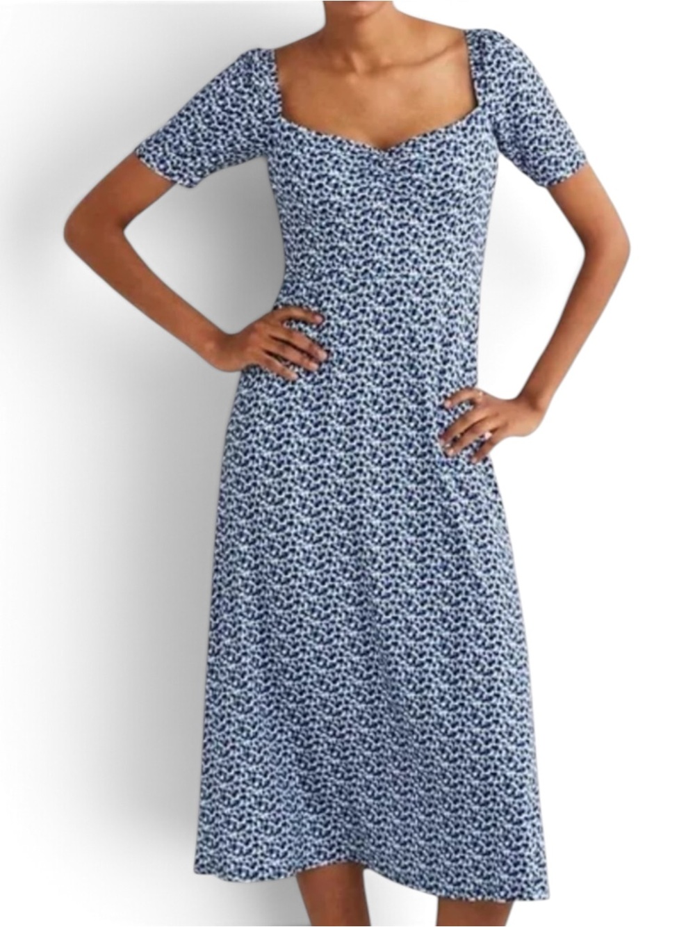 Boden Sweetheart Jersey Midi Dress 16 18R Blue Dot NWT D0335